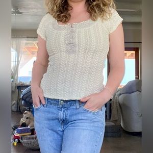 Free People Henley Textured Short Sleeve Top